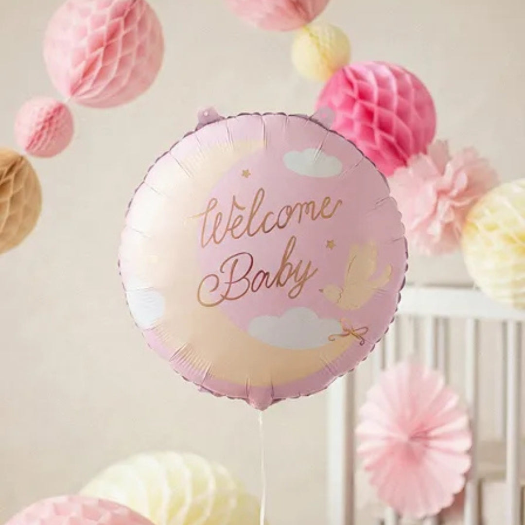 PartyDeco Helium Foil Balloon 35cm - Welcome Baby Pink