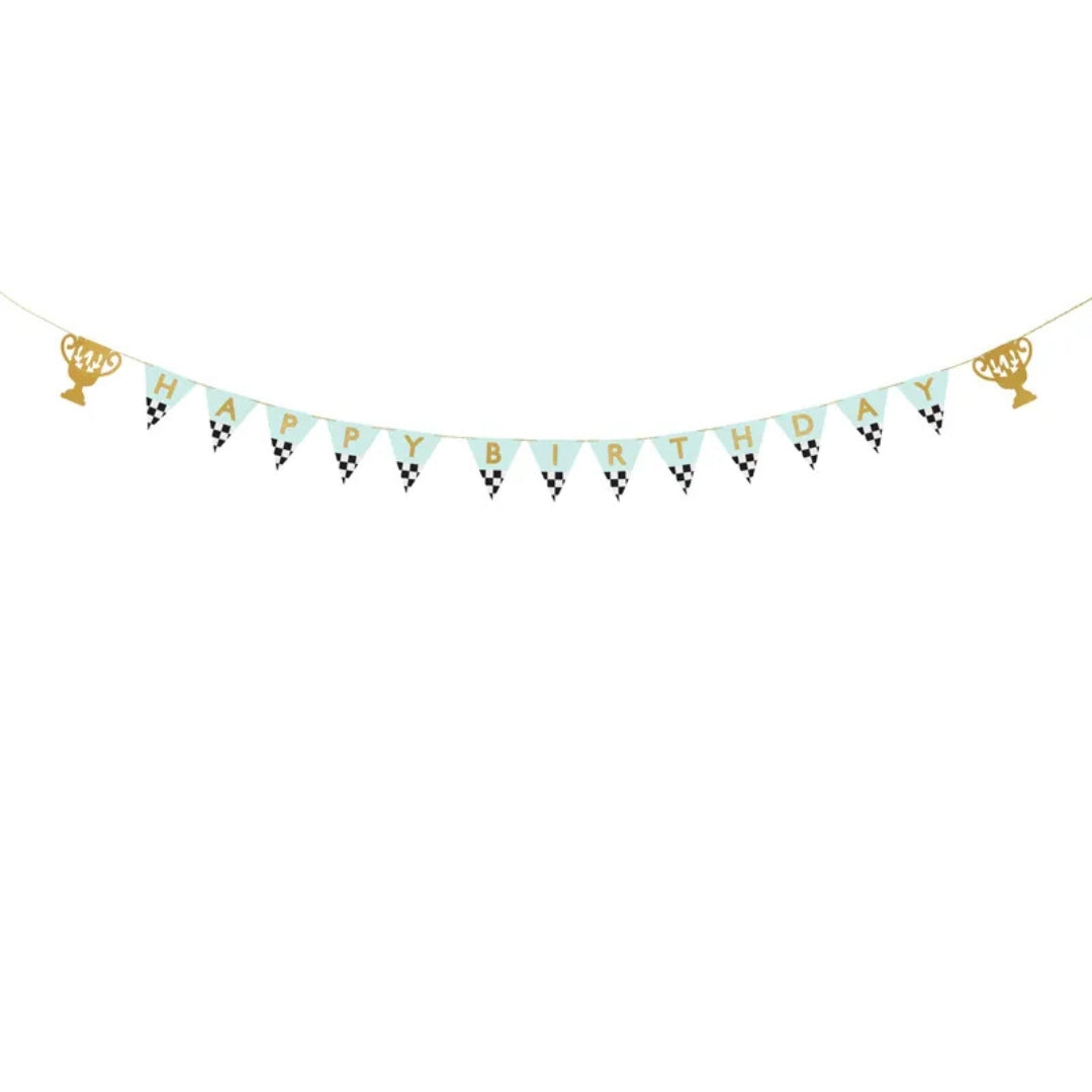 PartyDeco Banner 2.5m - Happy Birthday Car Racing Party
