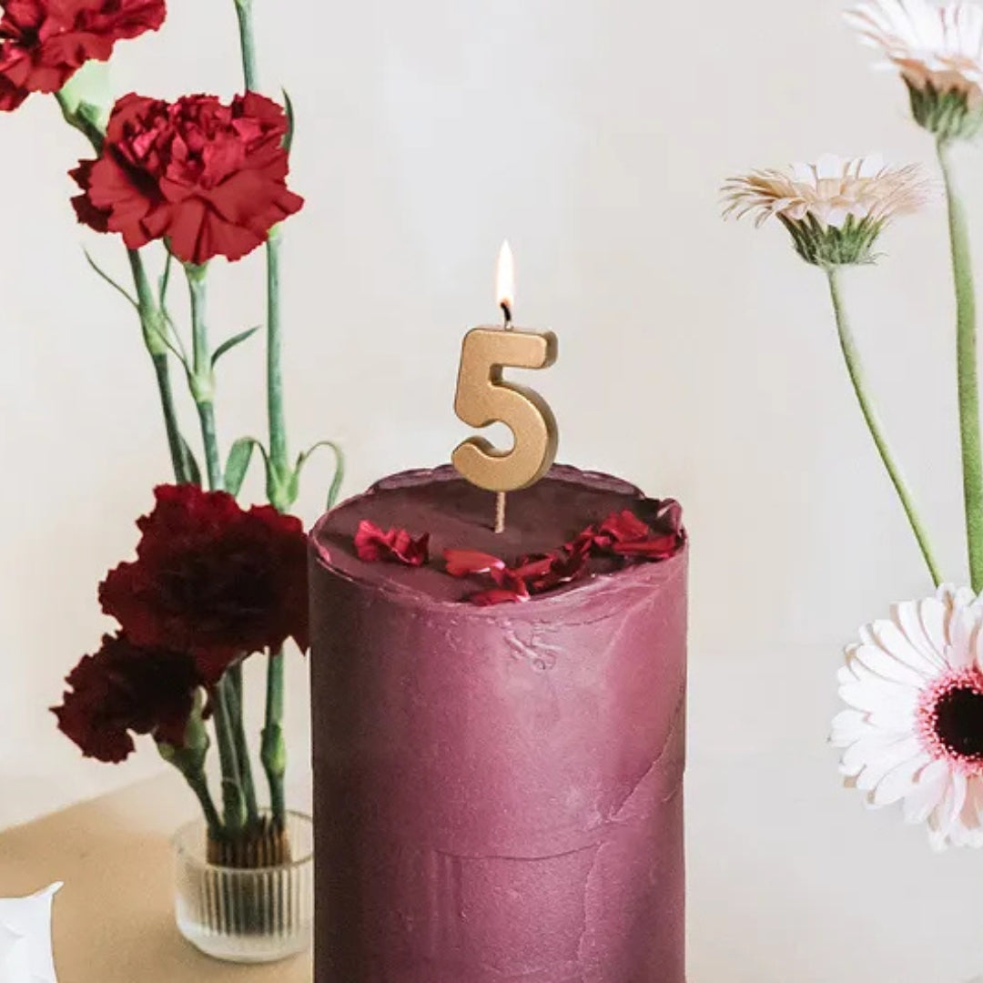 PartyDeco Number Candle 4.5cm - Gold - 5