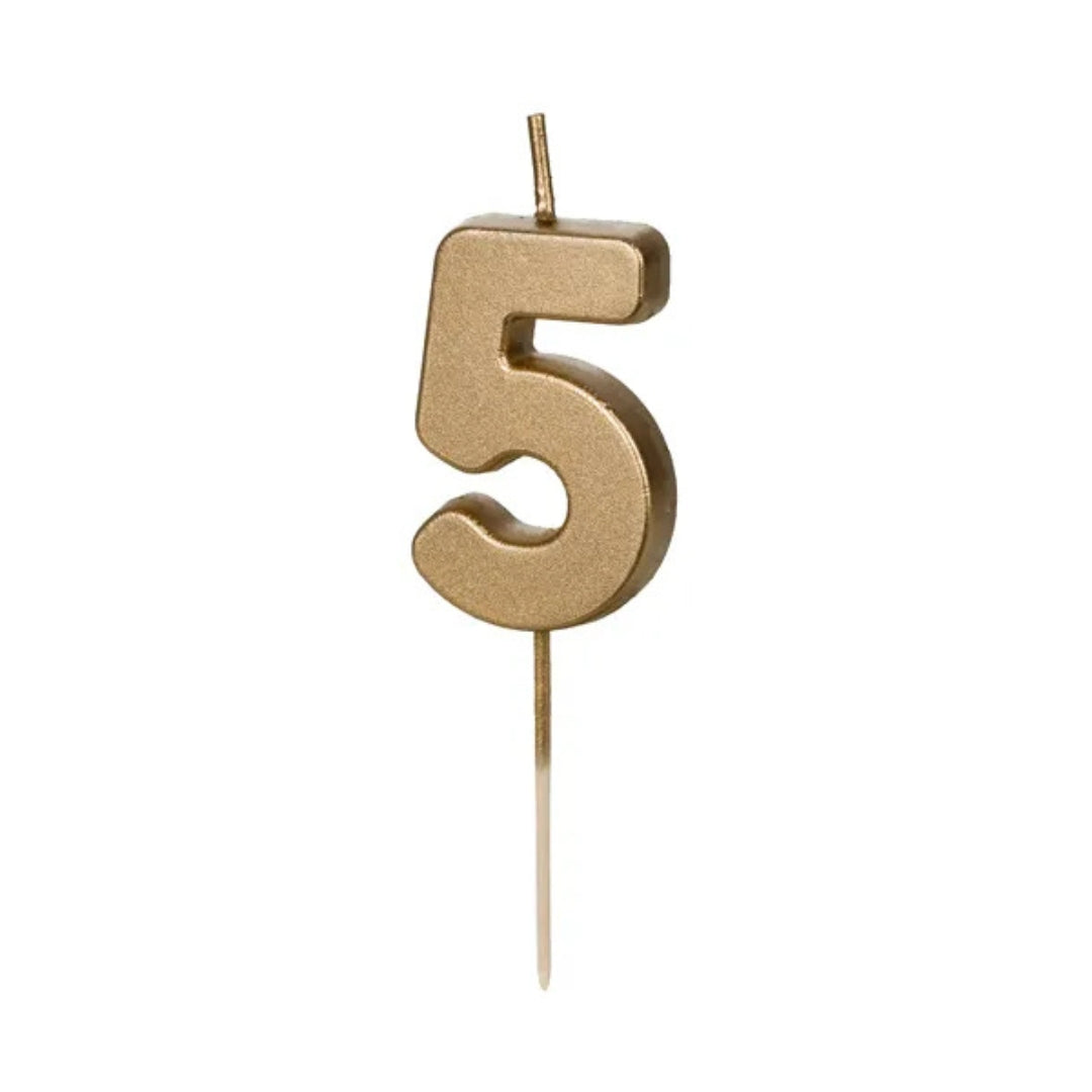 PartyDeco Number Candle 4.5cm - Gold - 5