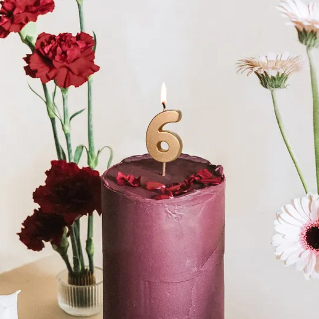 PartyDeco Number Candle 4.5cm - Gold - 6