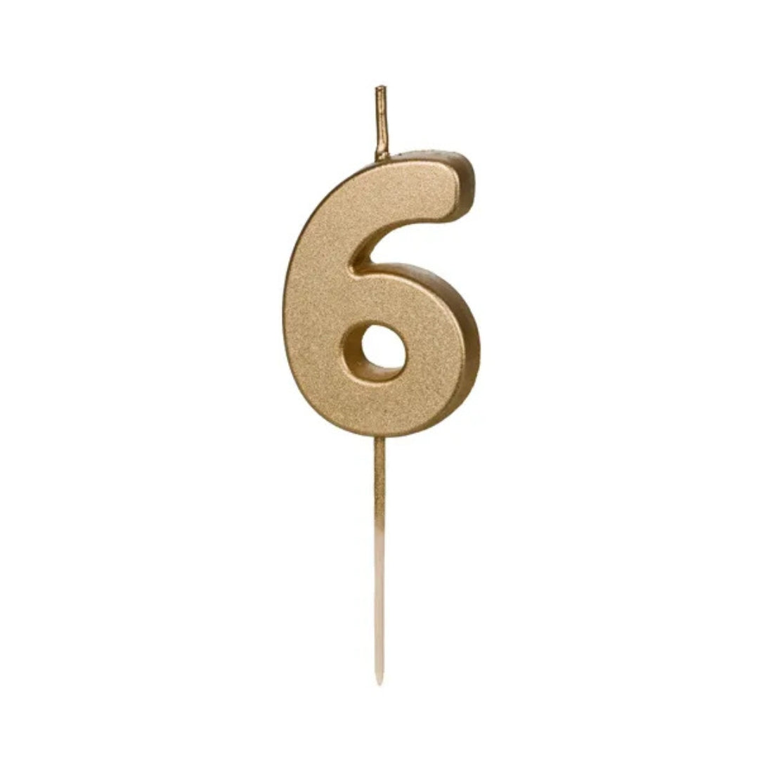 PartyDeco Number Candle 4.5cm - Gold - 6