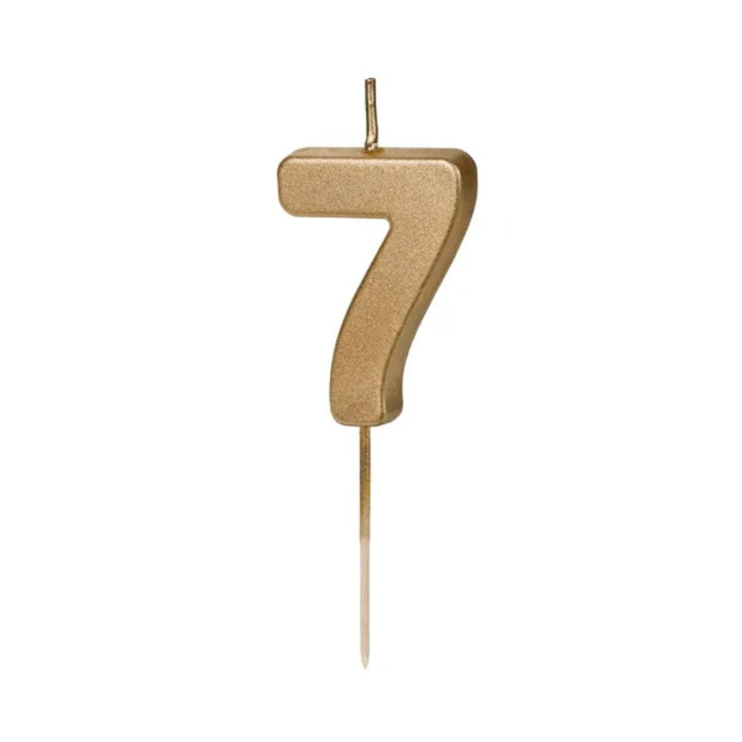 PartyDeco Number Candle 4.5cm - Gold - 7