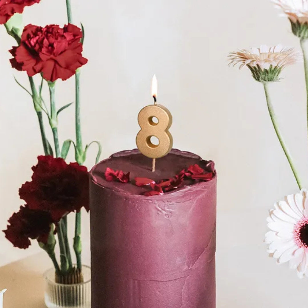 PartyDeco Number Candle 4.5cm - Gold - 8