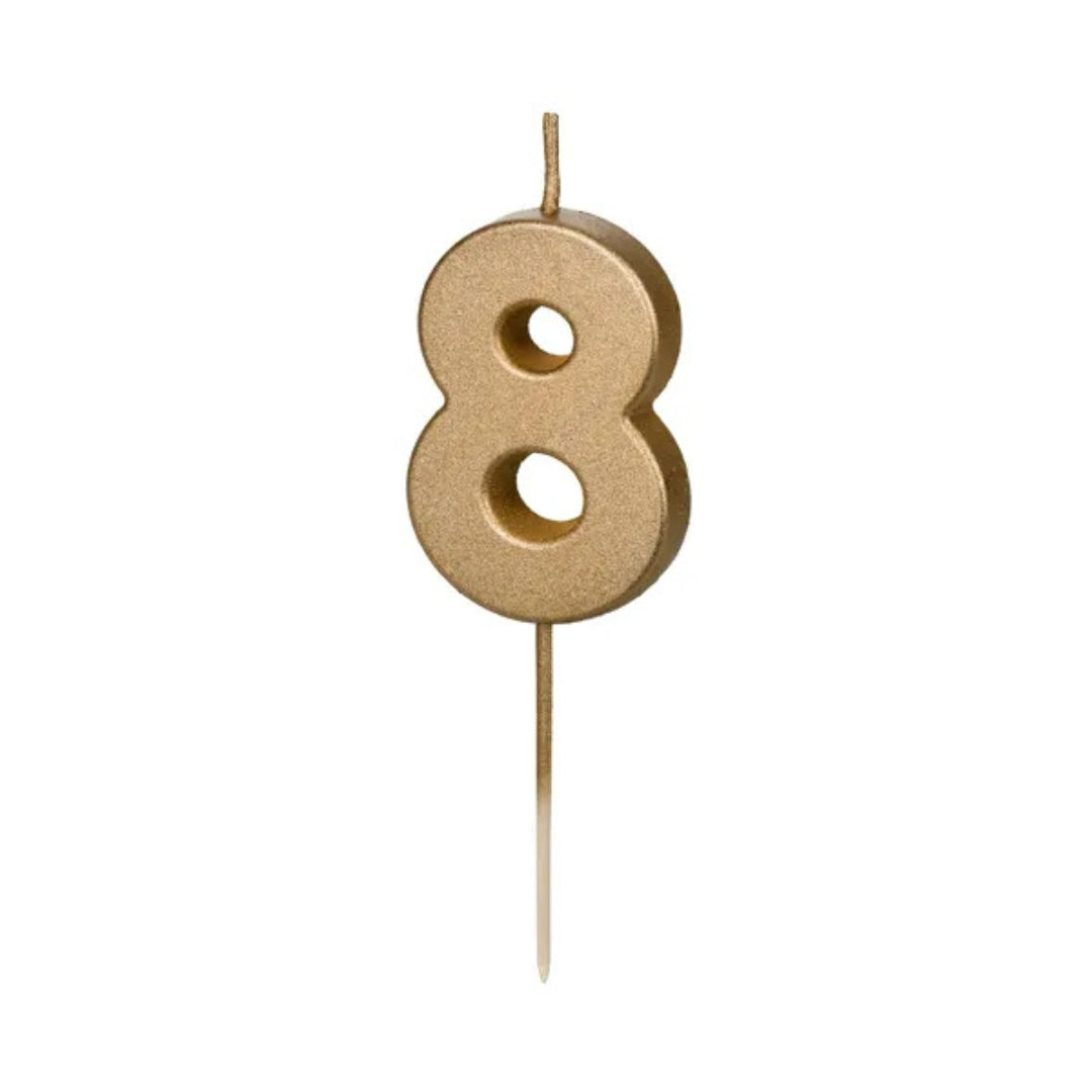 PartyDeco Number Candle 4.5cm - Gold - 8