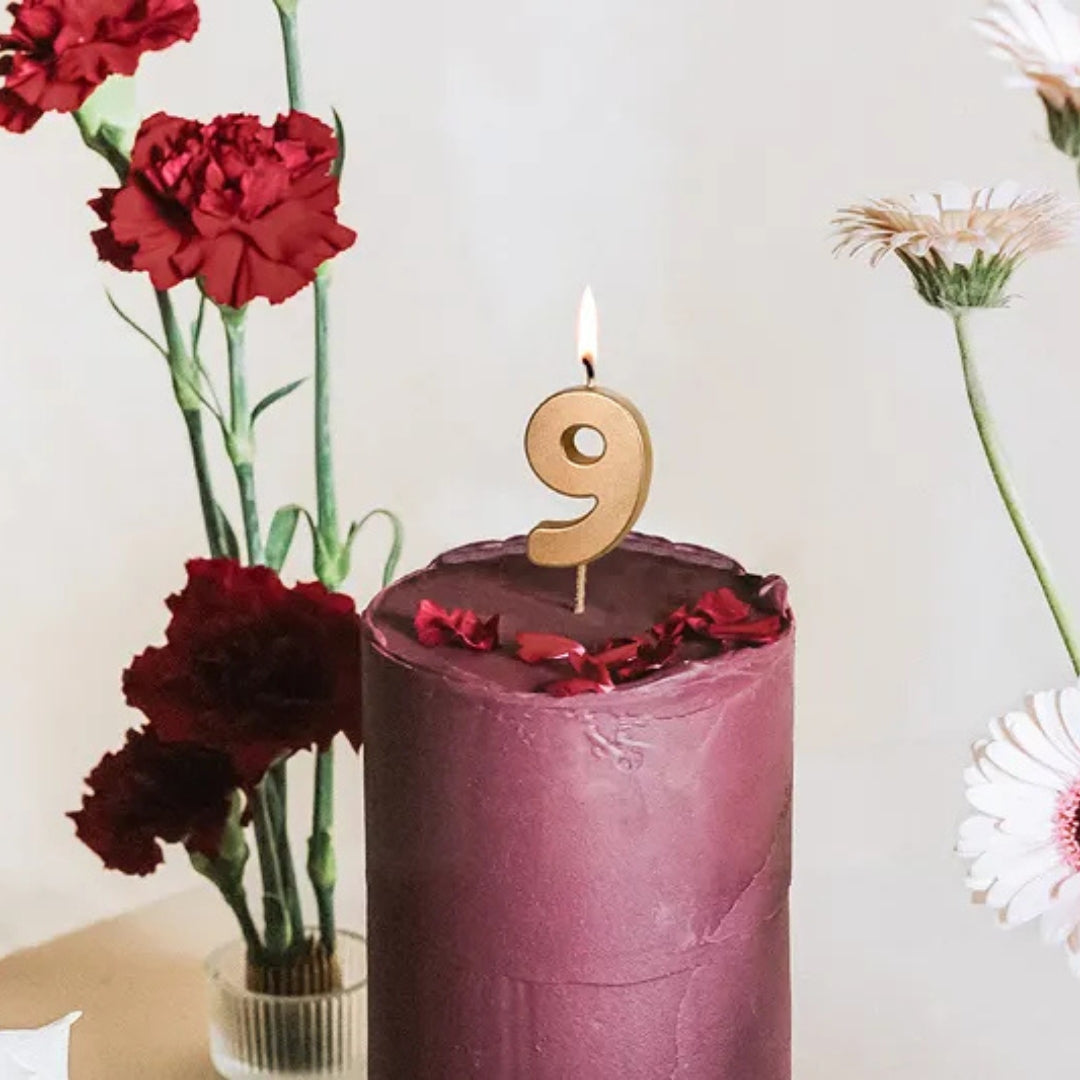PartyDeco Number Candle 4.5cm - Gold - 9