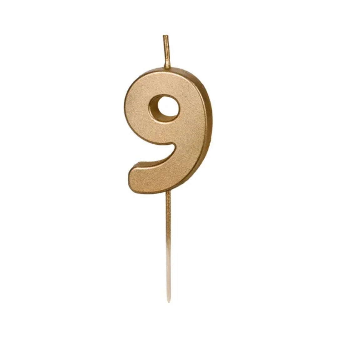 PartyDeco Number Candle 4.5cm - Gold - 9
