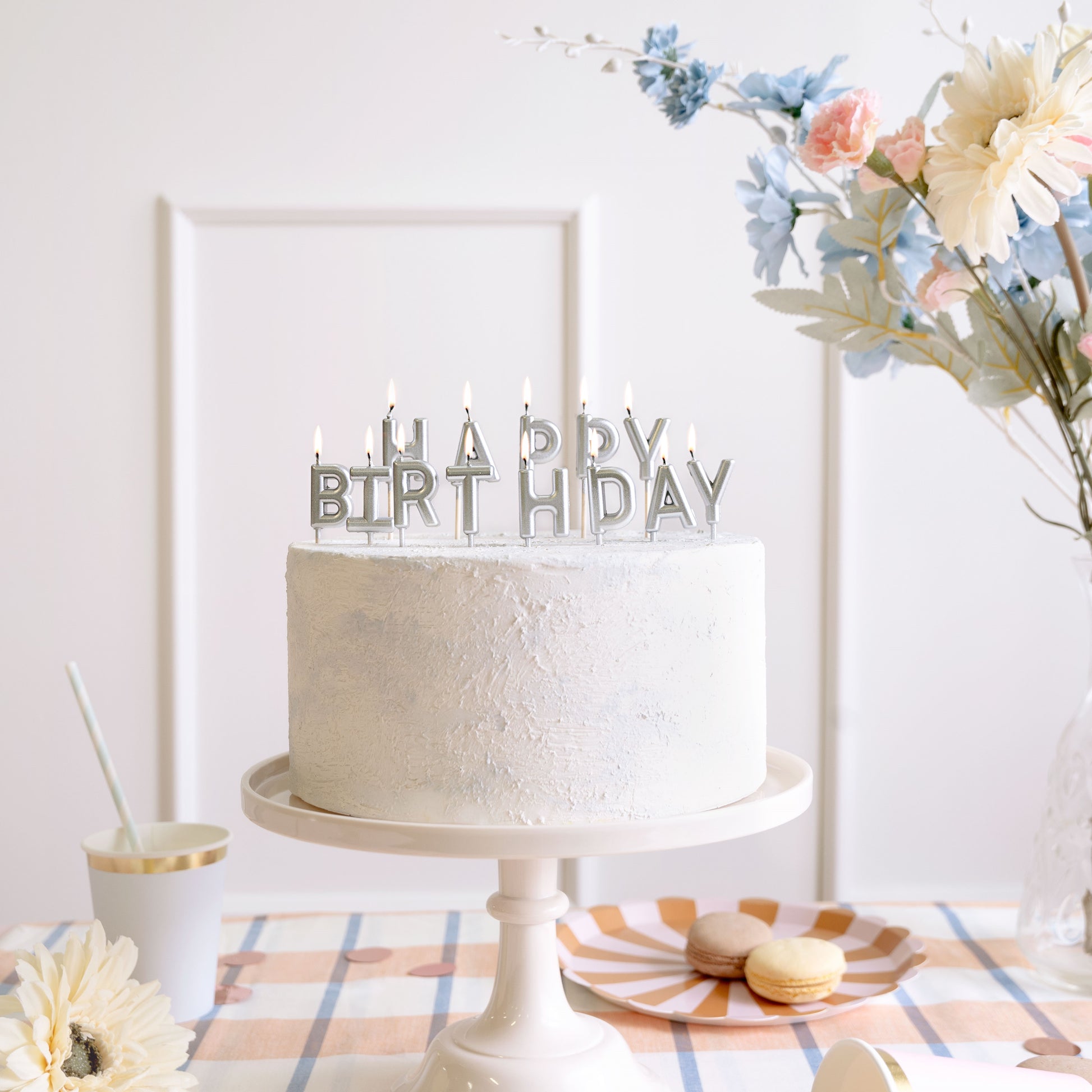 Party Deco Candles 7cm A Pack Of 13pcs - Happy Birthday Silver