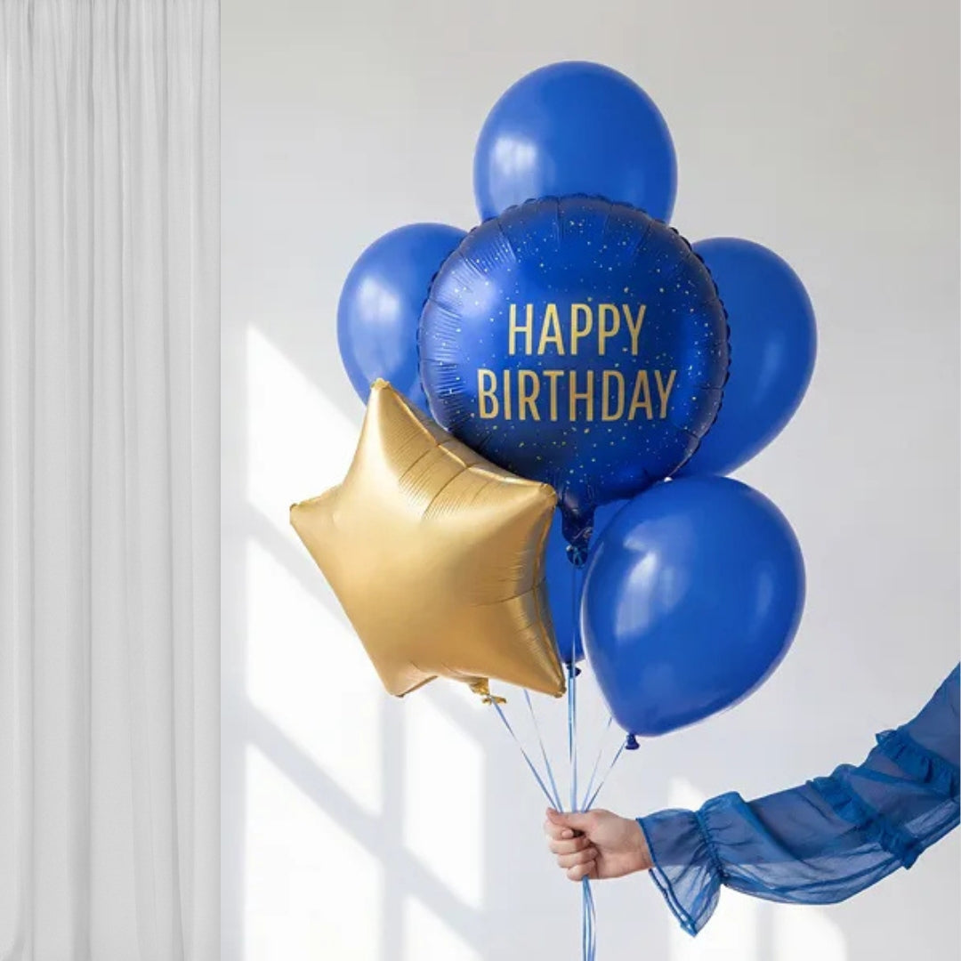 PartyDeco Helium Foil Balloon 35cm - Happy Birthday Blue