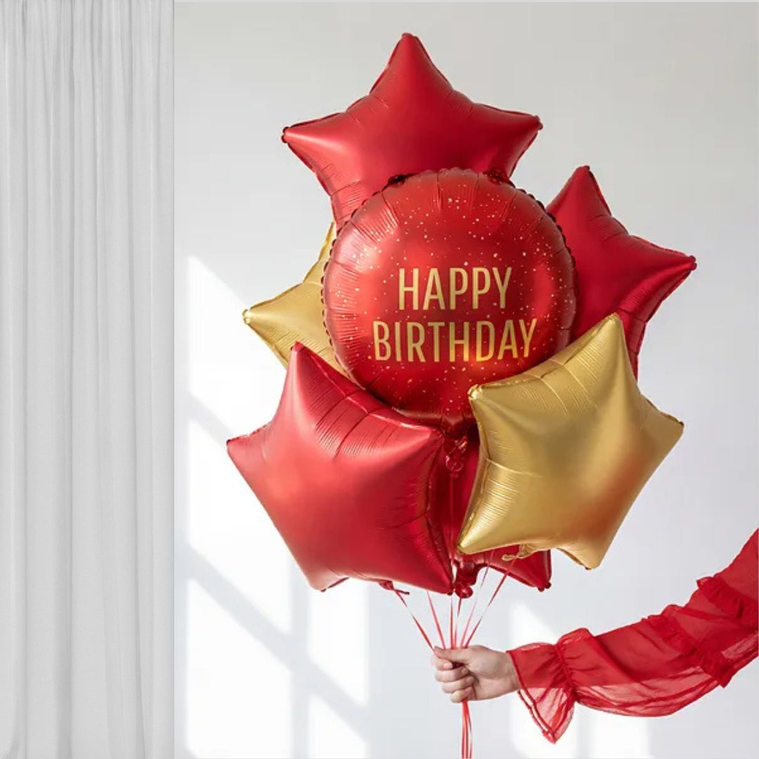 PartyDeco Helium Foil Balloon 35cm - Happy Birthday Red