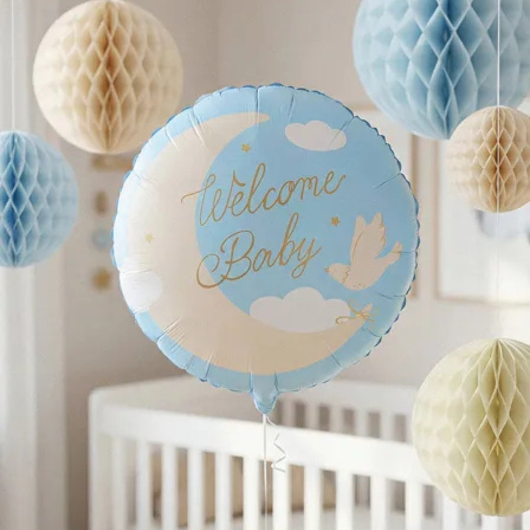 PartyDeco Helium Foil Balloon 35cm - Welcome Baby Blue