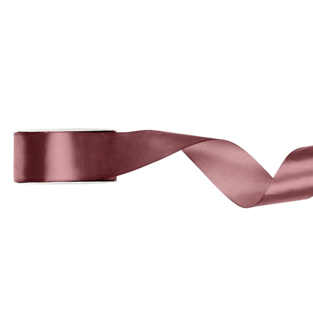 PartyDeco Satin Ribbon Roll 25mm x 25m - Dark Dusty Rose
