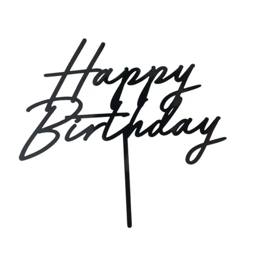 PartyDeco Acrylic Cake Topper 16.5cm - Happy Birthday Black