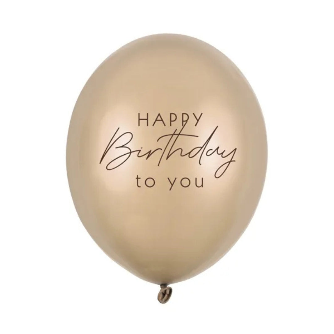 PartyDeco Helium Party Balloons 30cm A Set Of 6pcs - Happy Birthday Metallic Cold Gold
