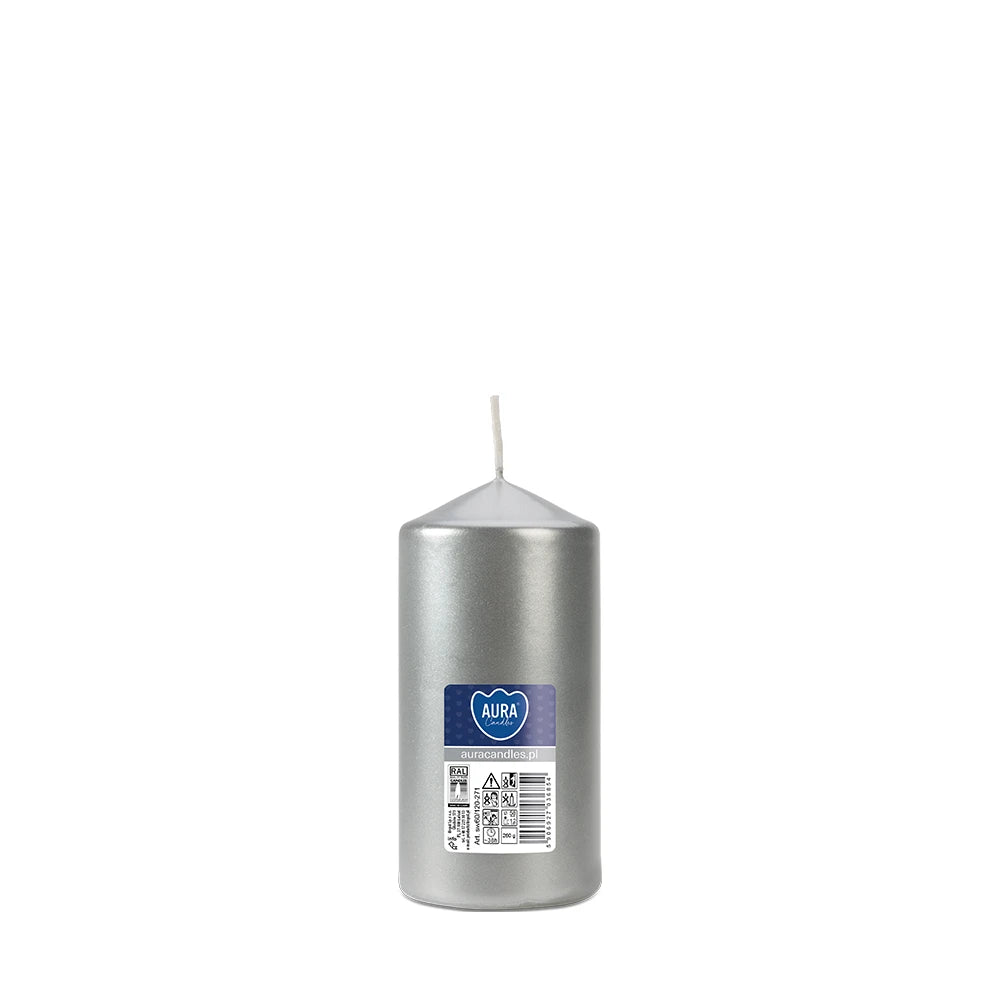 Aura Cylinder Candle 12cm - Metallic Silver
