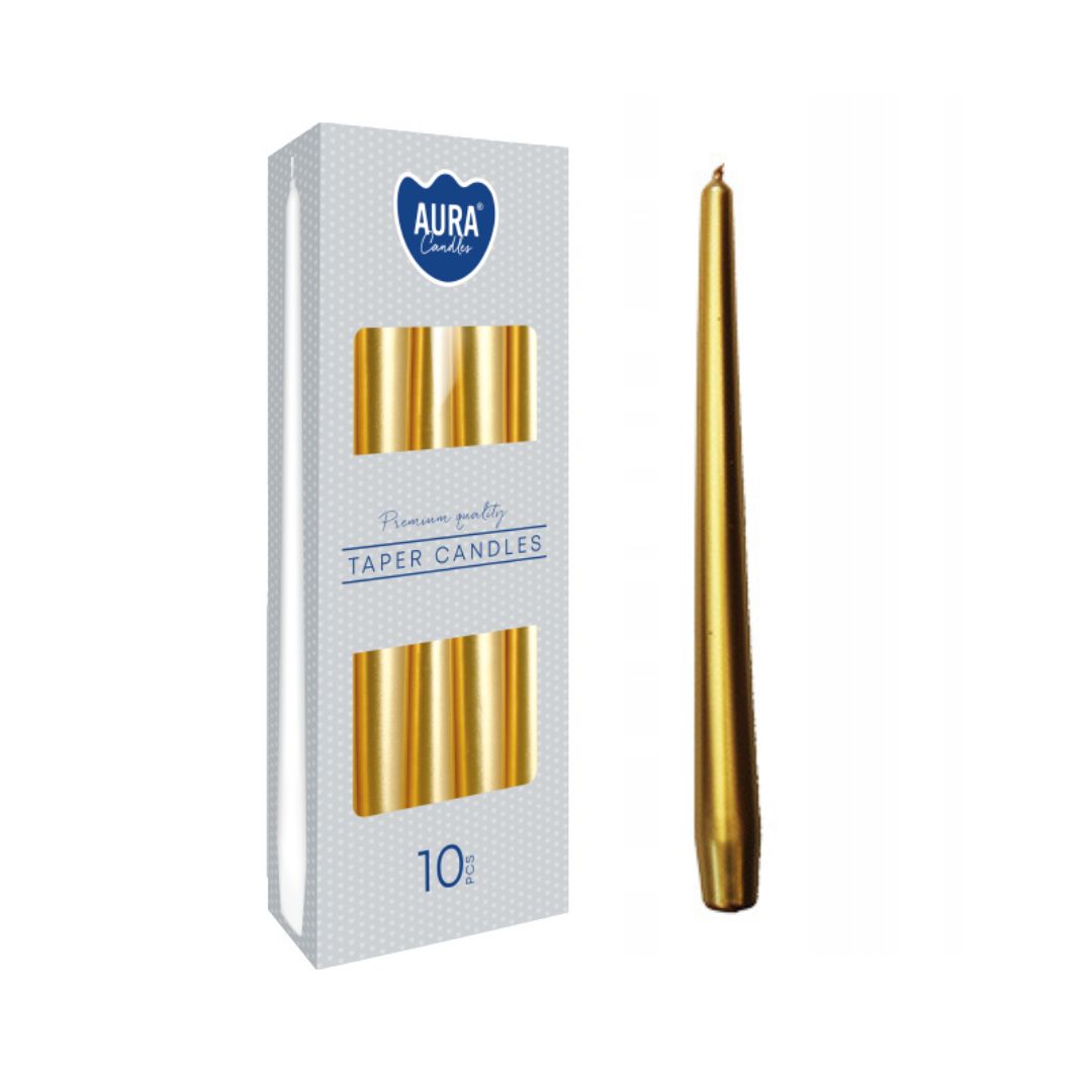 Taper Candles Gold Metallic x10pcs (7hr)