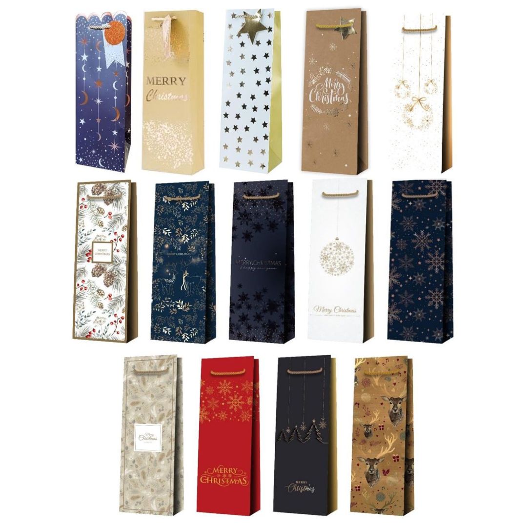 Christmas Gift Bottle Bag 36 x 12cm x 1pc Assortment GLX