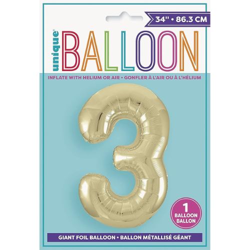 Unique Helium Foil Balloon 86.3cm - All Numbers! - Gold