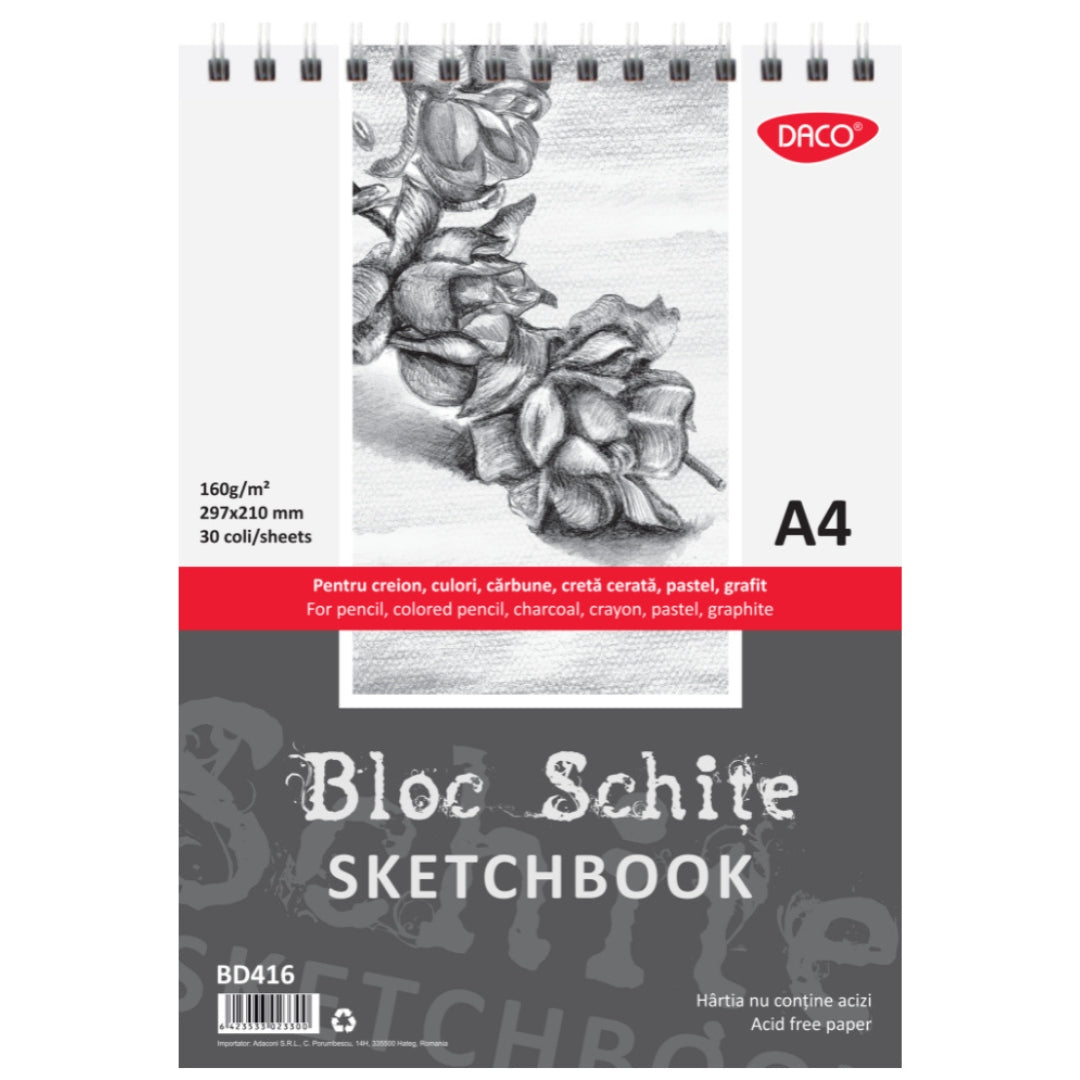 A4 Daco Top-Spiral Sketchbook 160gsm 30 Sheets