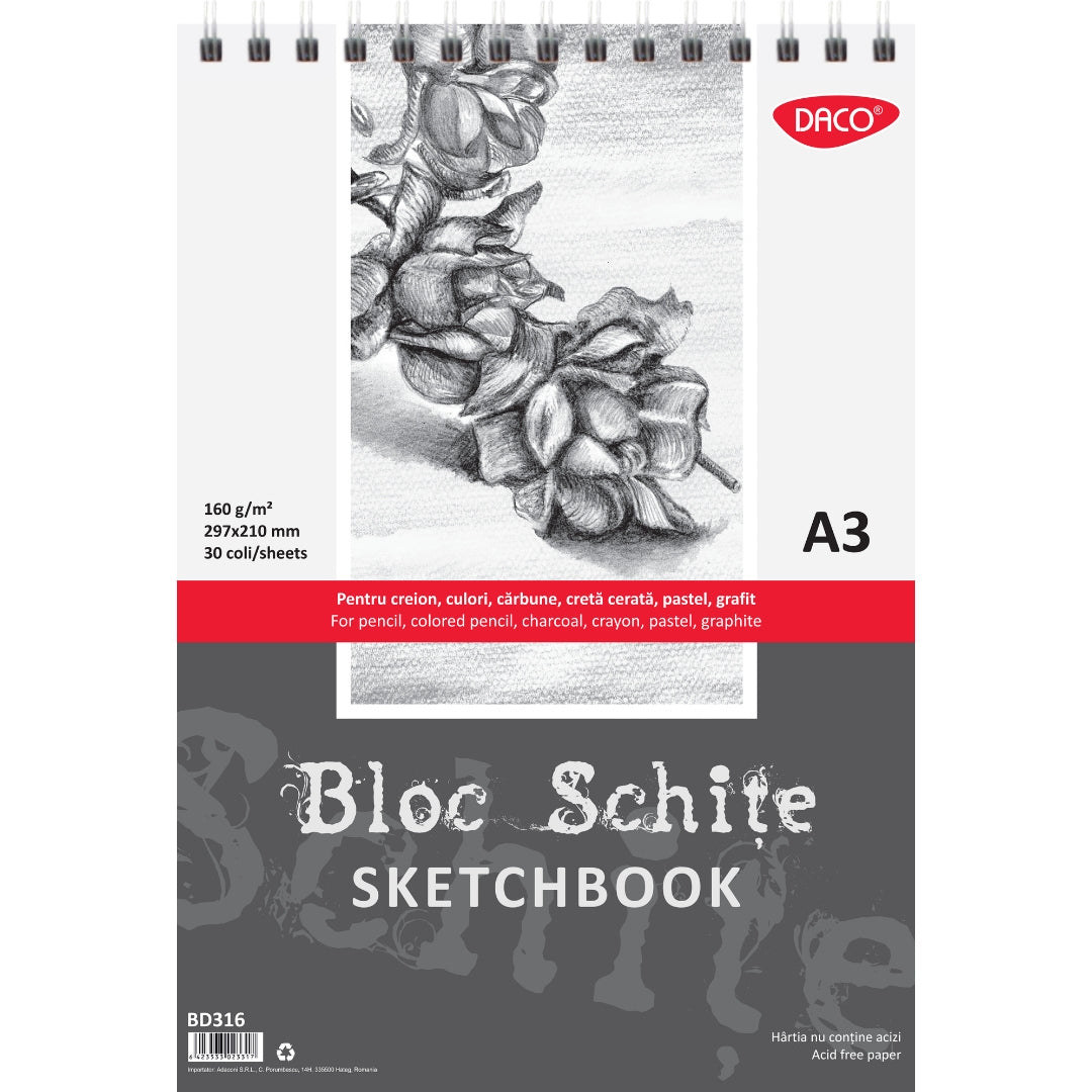 A3 Daco Top-Spiral Sketchbook 160gsm 30 Sheets