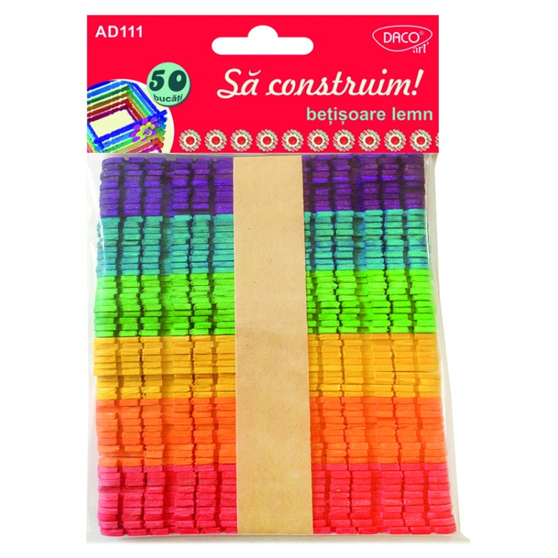 Daco Let's Build Coloured Wooden Sticks 114x10x2mm x50pcs