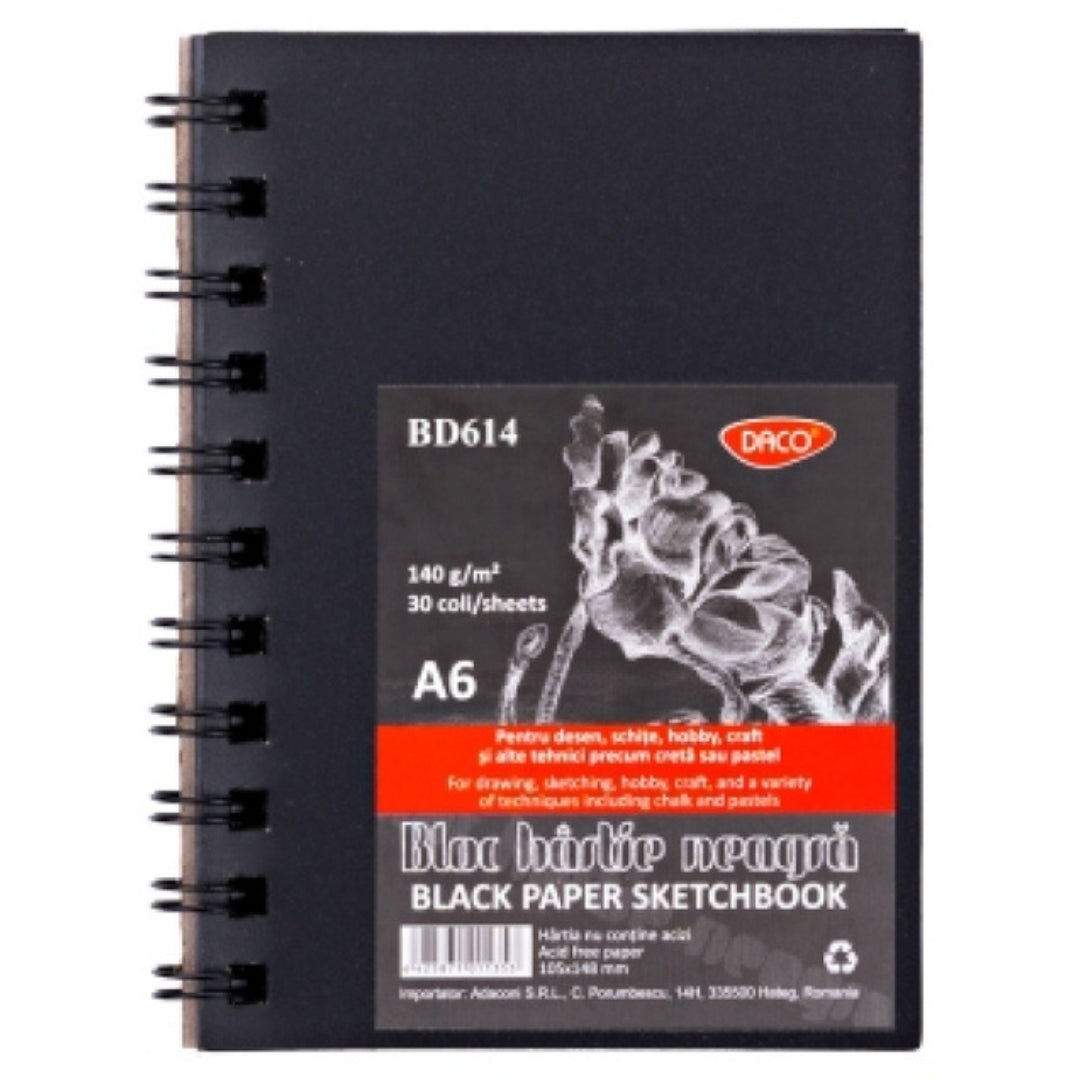 A6 Daco Sketch Book 140gsm 30 Sheets - Black Paper