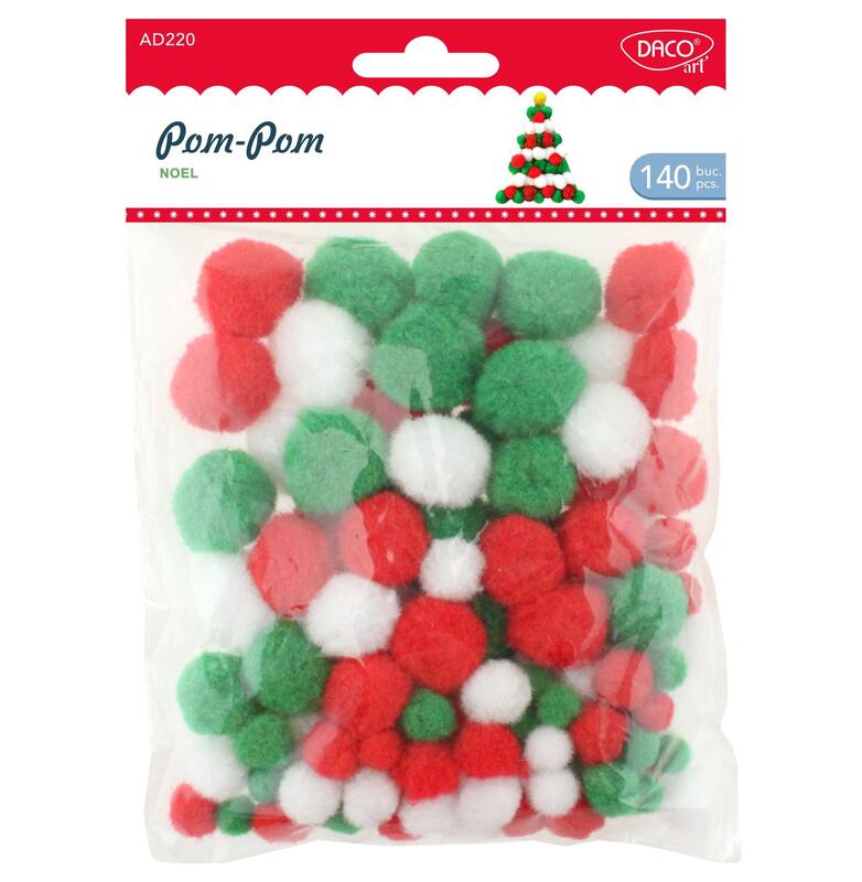 Daco Pom-Poms White/Red/Green x140pcs