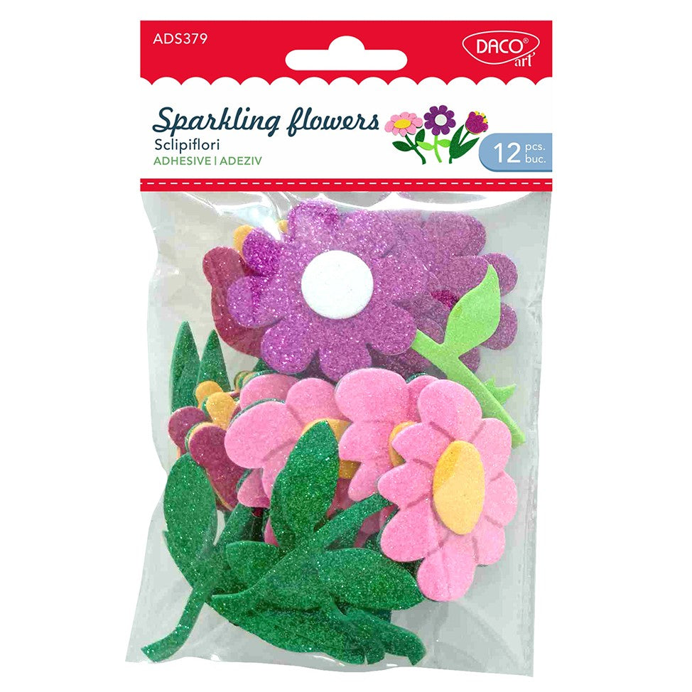 Daco Adhesive Foam Sparkling Flowers A Pack Of 12pcs