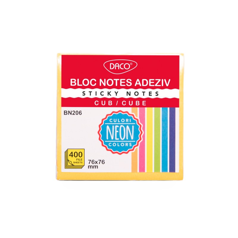 Daco Adhesive Sticky Notes 76x76mm Neon Colours