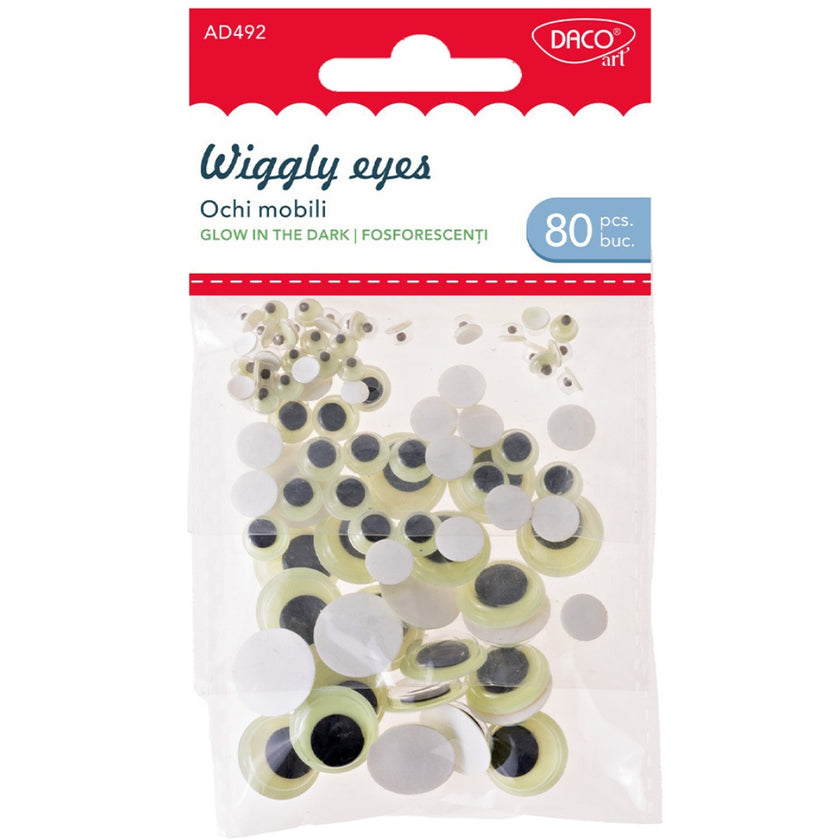 Daco Wiggly Eyes A Pack Of 80pcs - Glow In The Dark Assorted