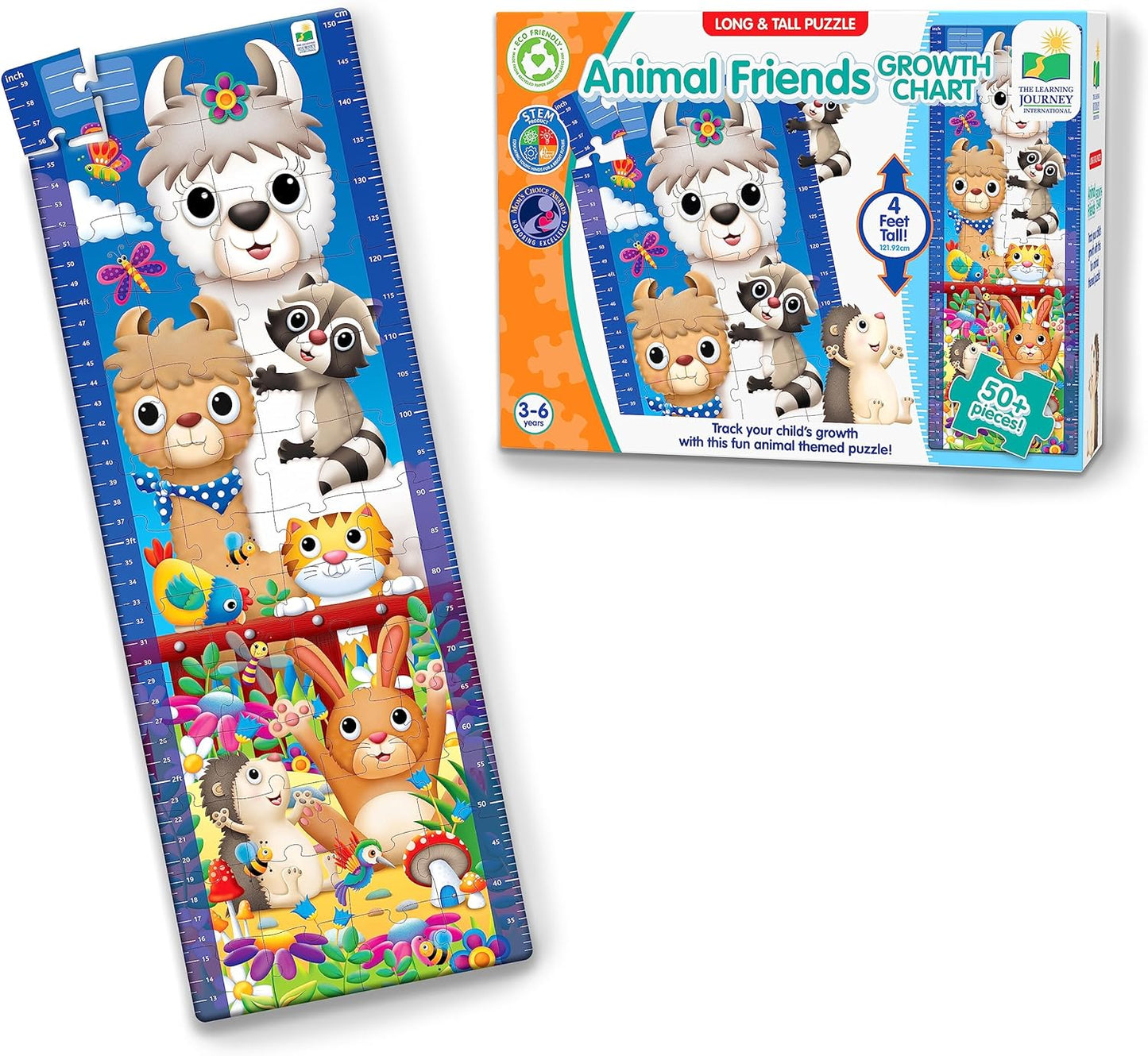 The Learning Journey: (3-6yrs) Long & Tall Puzzles - Animal Friends Growth Chart - Height Chart Puzzle