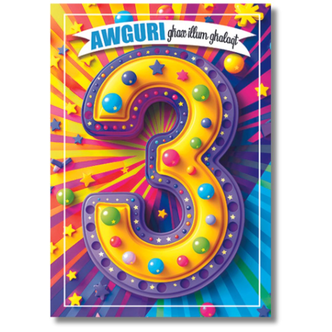 Awguri Ghax Illum Ghalaqt 3 Birthday Card