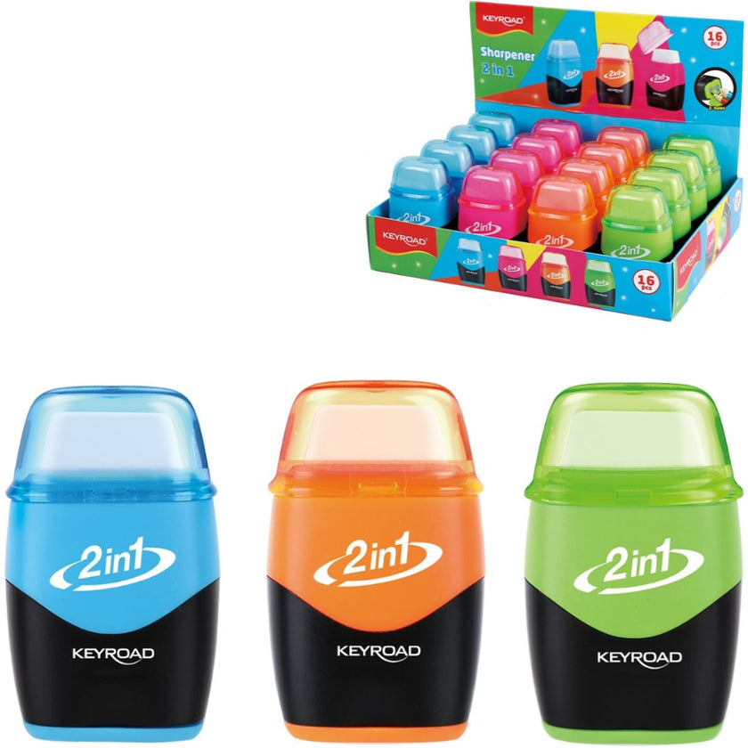 Keyroad Double-Hole Sharpener With Eraser - 2-In-1 x 1pc Assortment
