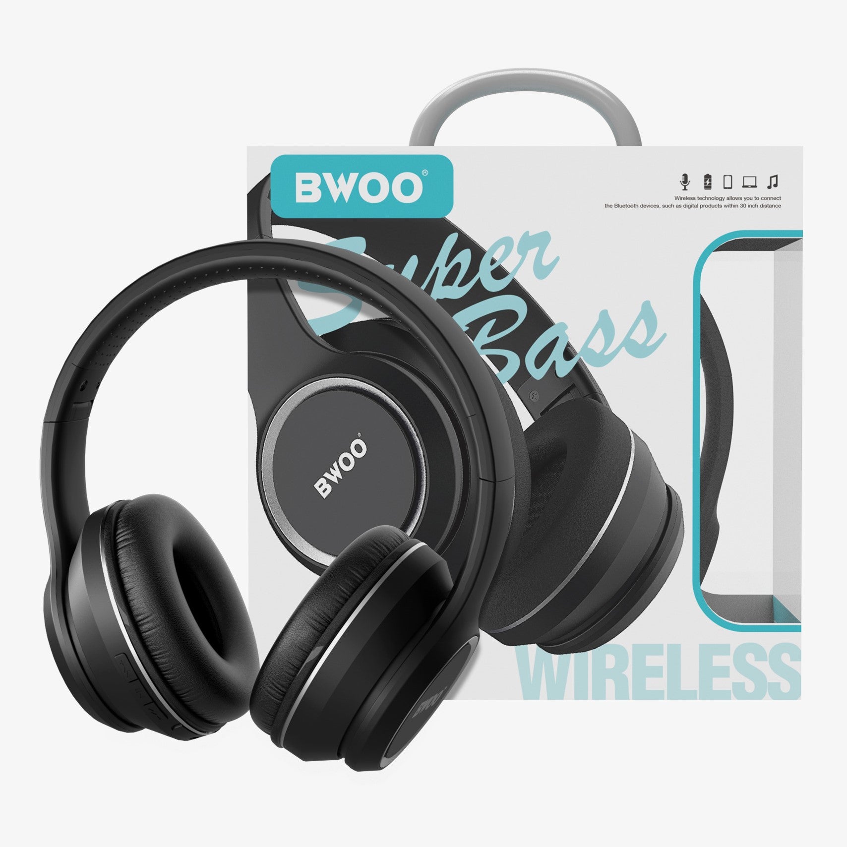 Bwoo Over Ear Headset Wireless Noise Cancelling BT V5.0