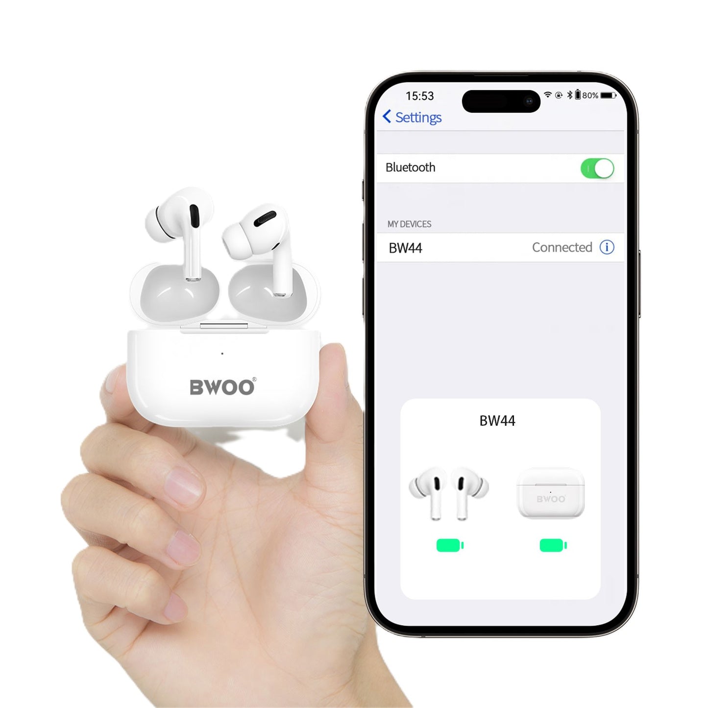 Bwoo True Wireless Stereo Earphones - White