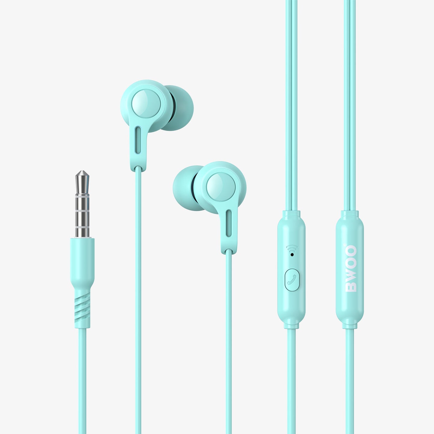 BWOO Macaron Hi-Fi Sound Quality Sport Wired Earphones - Turquoise