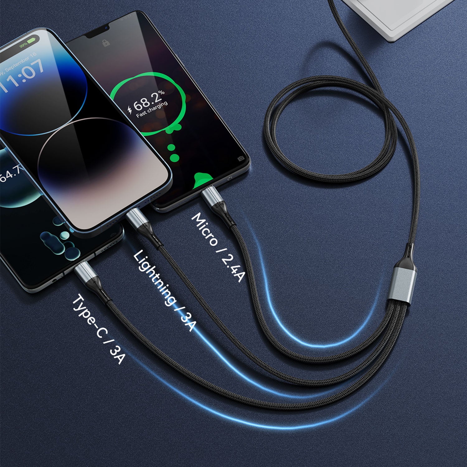 Bwoo 3-In-1 3A Multi USB Charging Cable For Phone