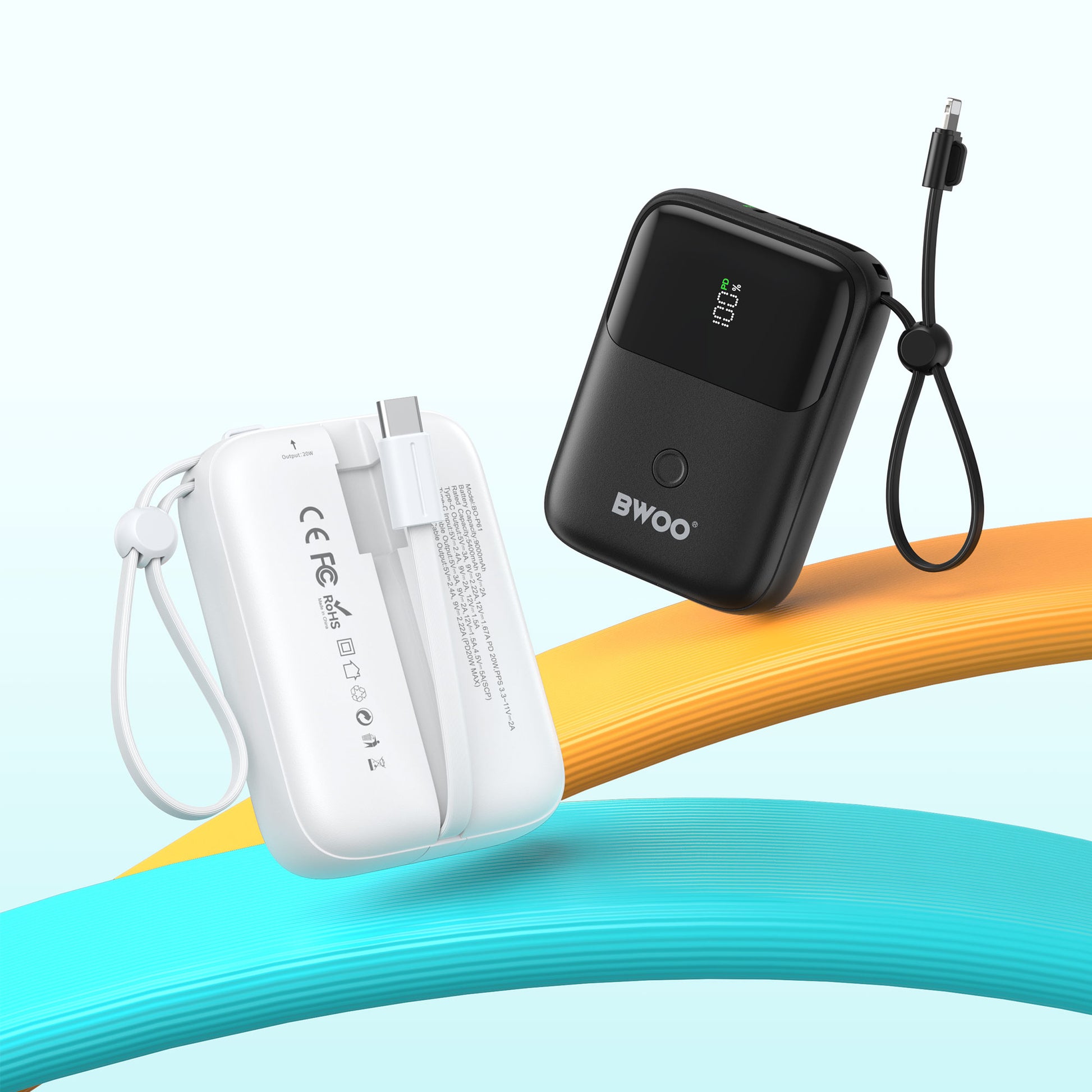 Bwoo Dual-Cable Power Bank 10000mAh - White