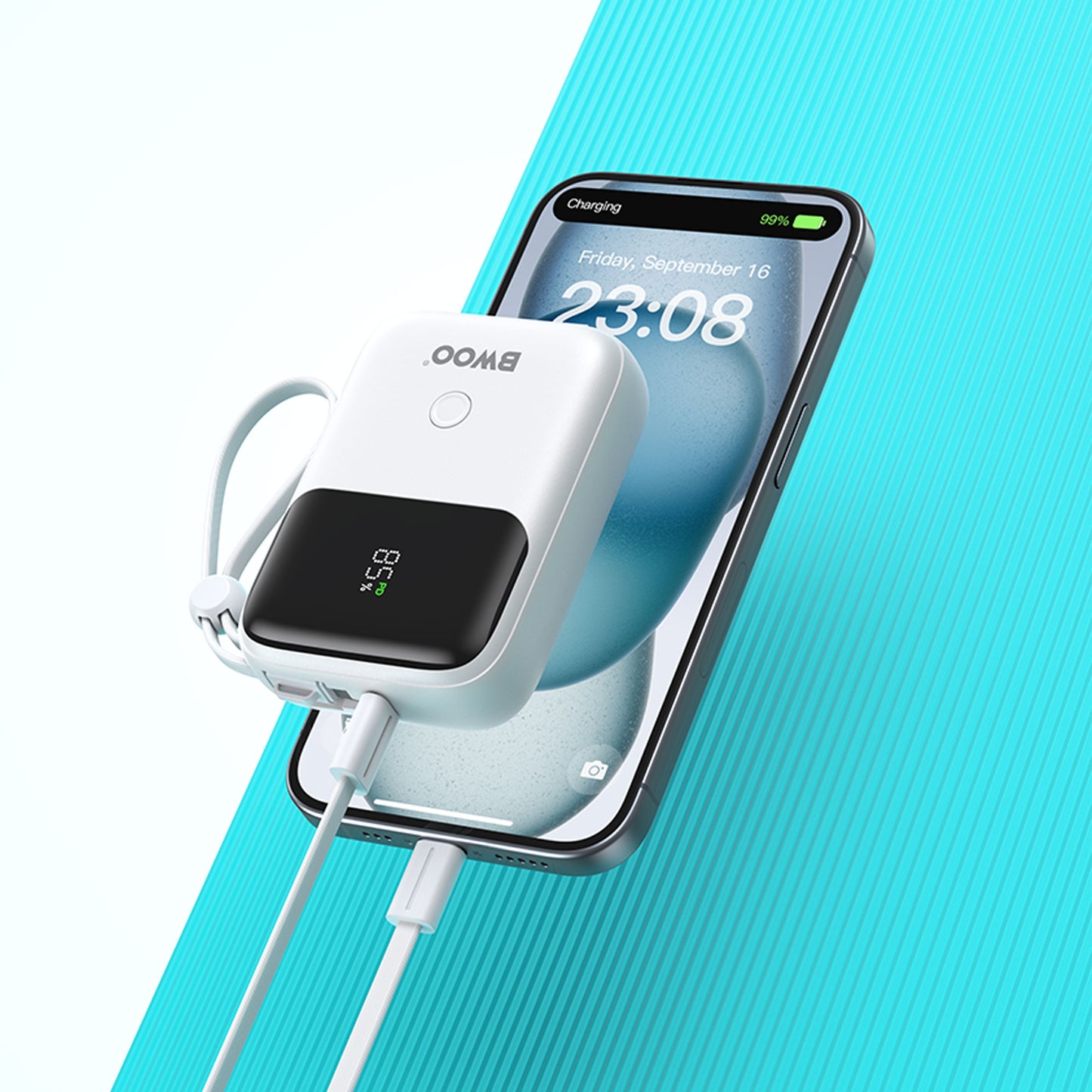 Bwoo Dual-Cable Power Bank 10000mAh - White