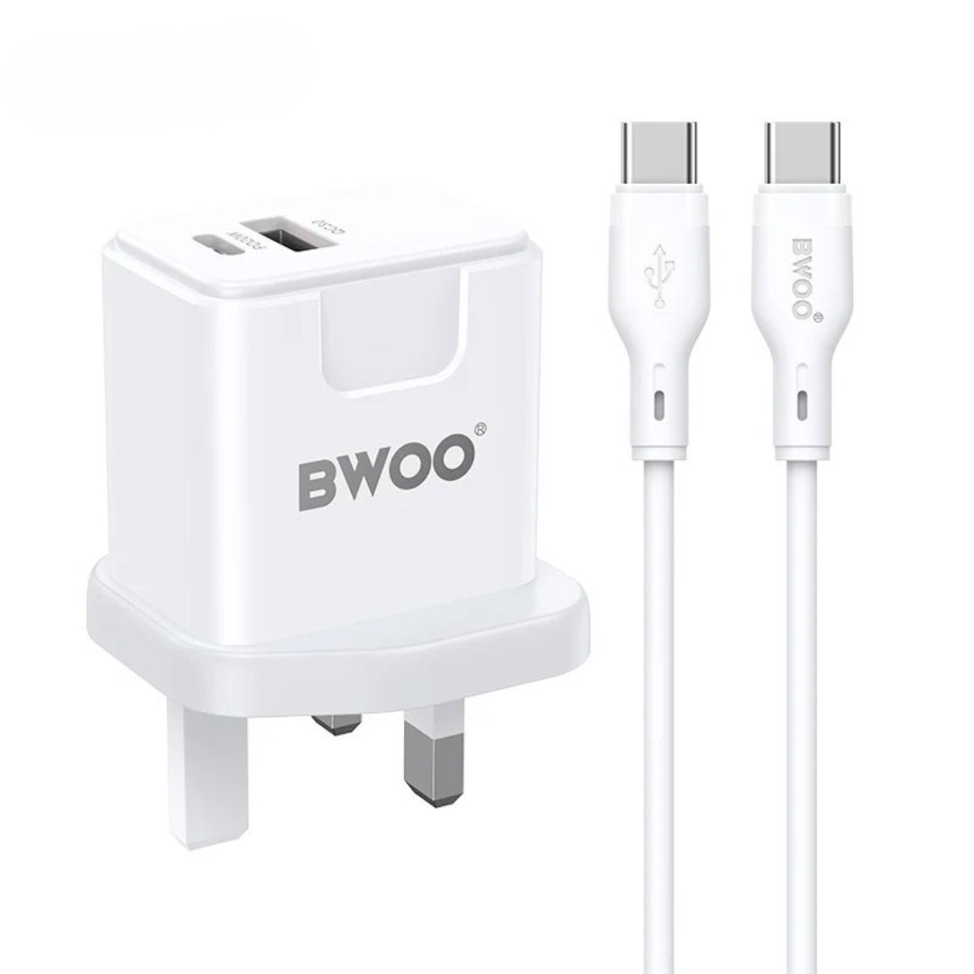 Bwoo PD 20W + QC 18W Charging Kit With 65W Data Cable - Type-C To Type-C - 1m