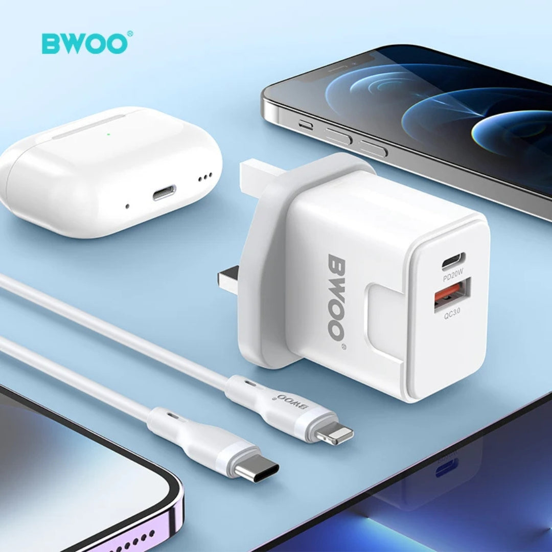 Bwoo PD 20W + QC 18W Charging Kit With 27W Data Cable - Type-C To Lightning - 1m