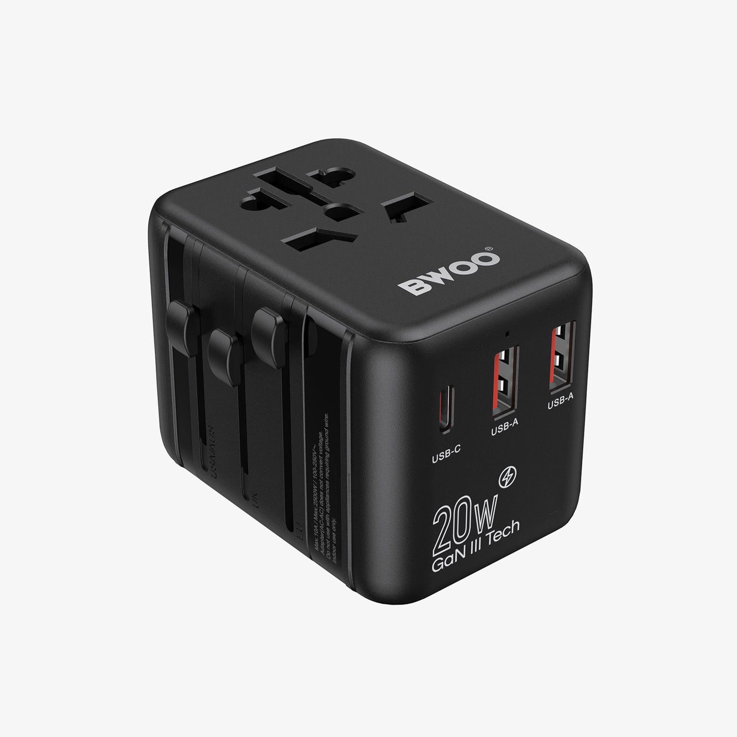 BWOO BO-UC08  International Multi Plug Travel Adapter GaN PD 20W 3 in 1