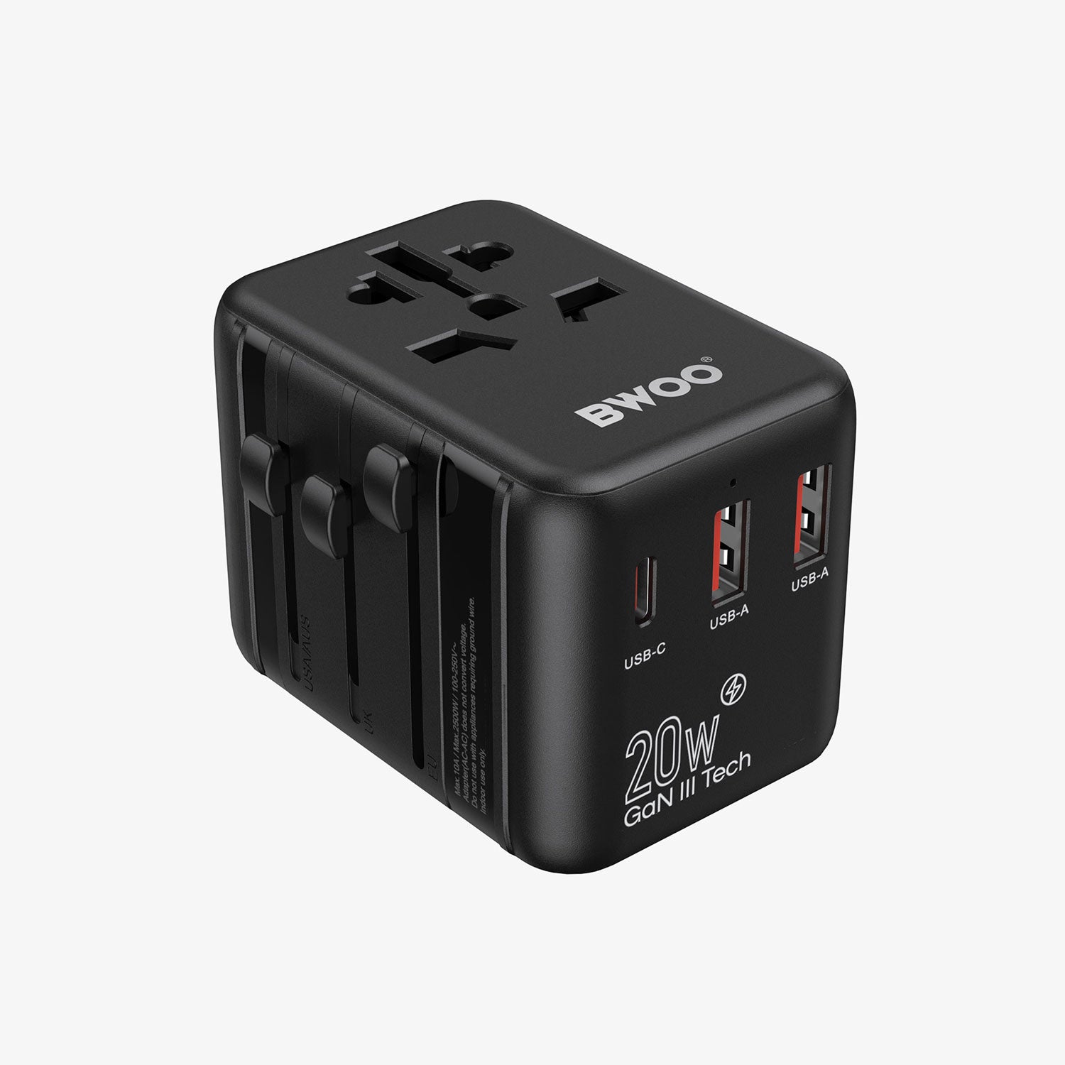 BWOO BO-UC08  International Multi Plug Travel Adapter GaN PD 20W 3 in 1