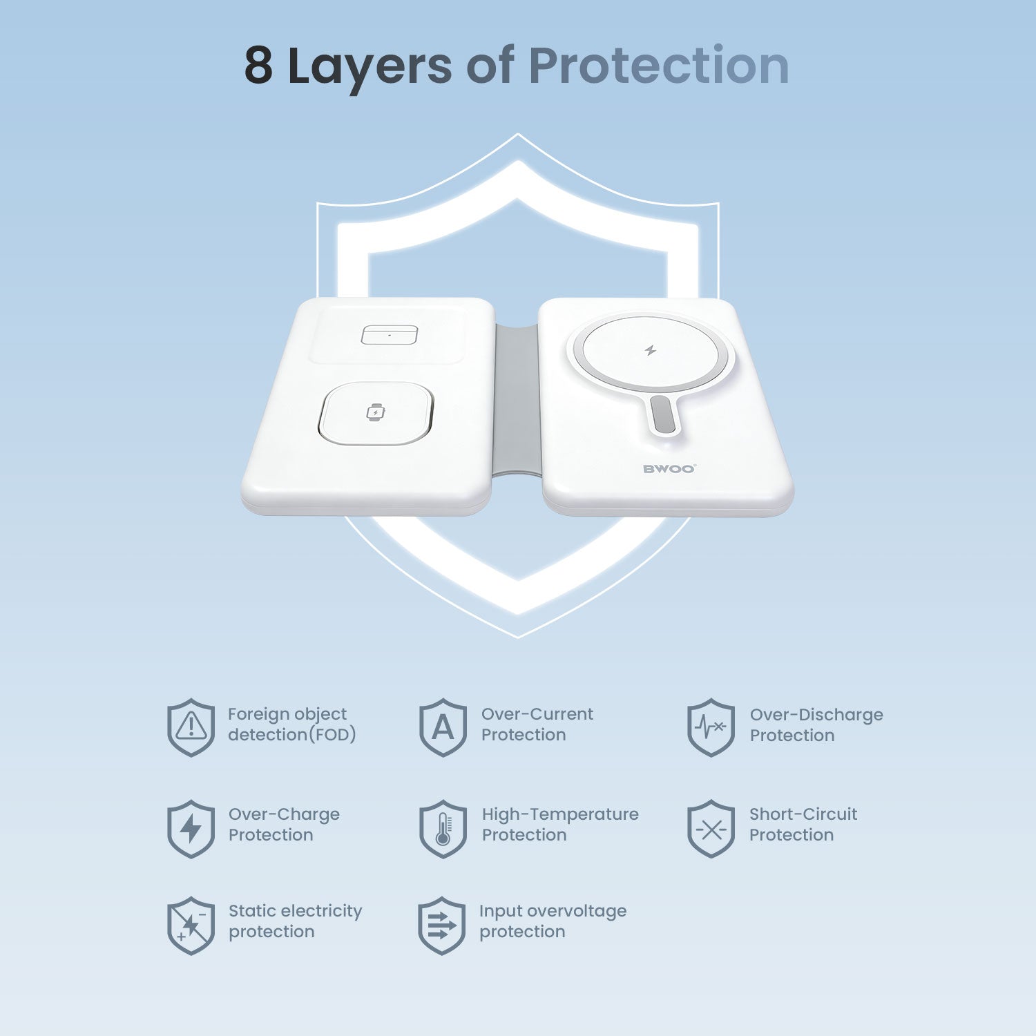 Bwoo 3 In 1 Wireless Charging Station With Foldable Design - White