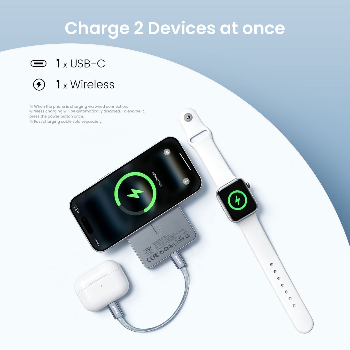 Bwoo Magnetic Power Bank - Grey