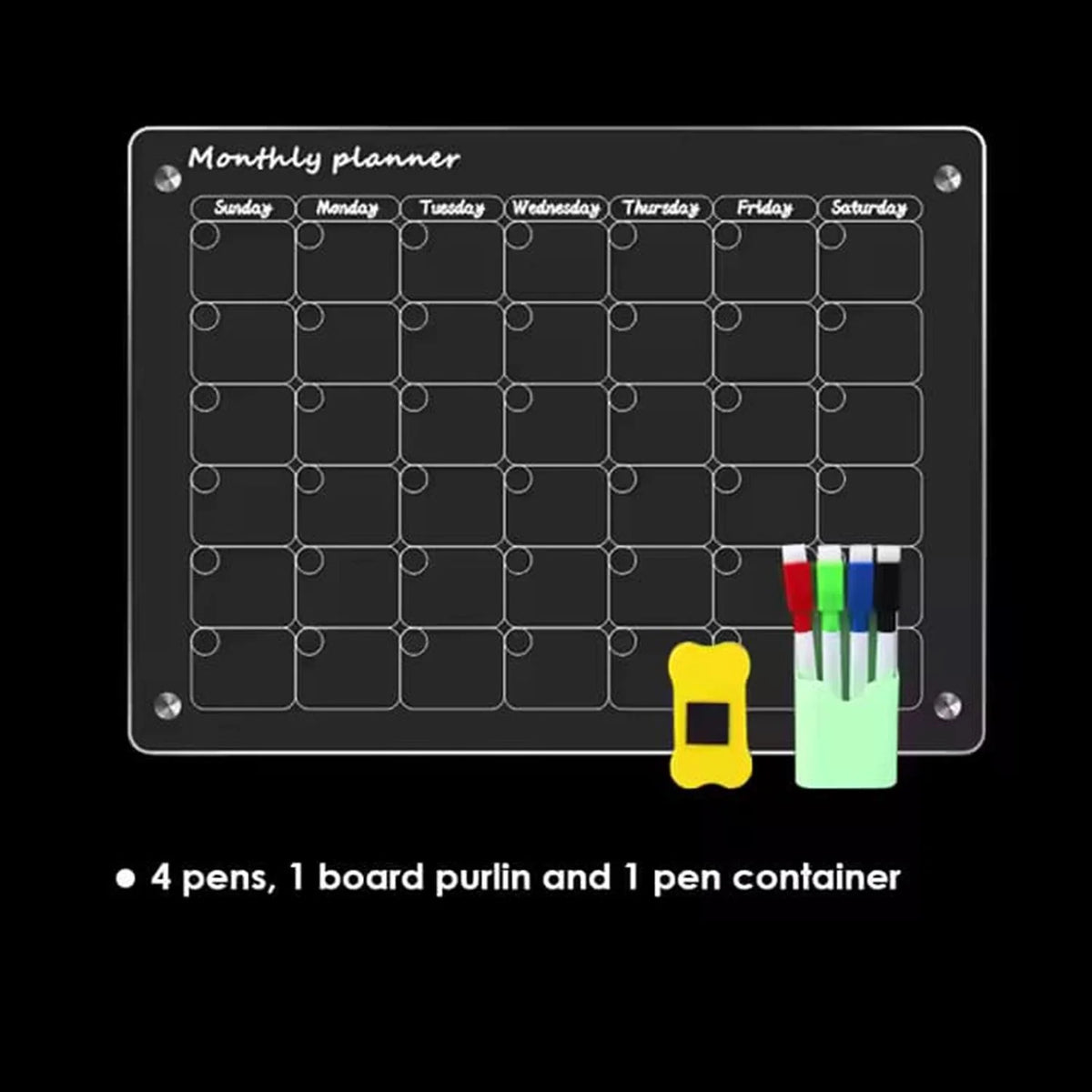 Foska Glass Dry Erase MONTHLY Planner - 30 x 40 x 0.3cm