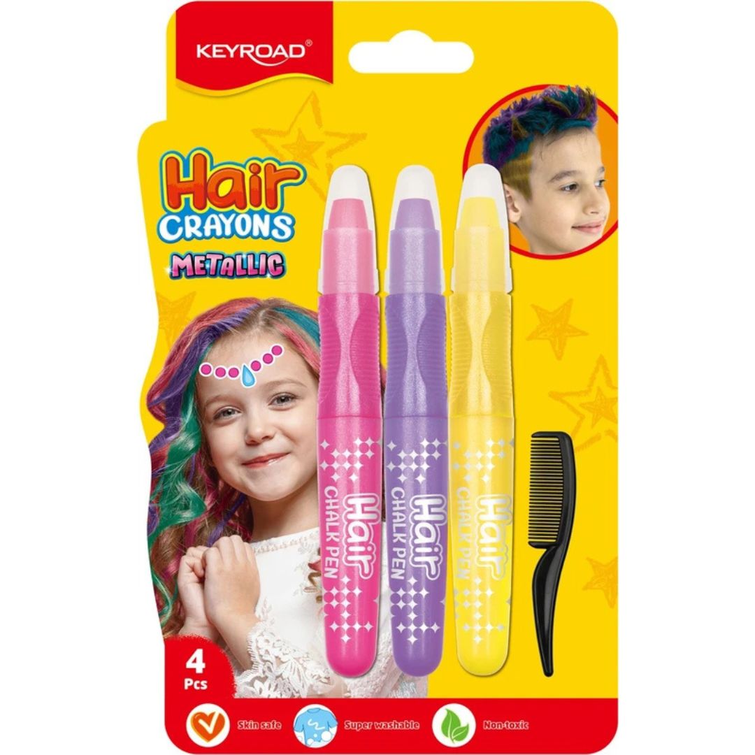 Keyroad Hair Crayons Metallic A Pack Of 4pcs - Pink, Purple And Yellow