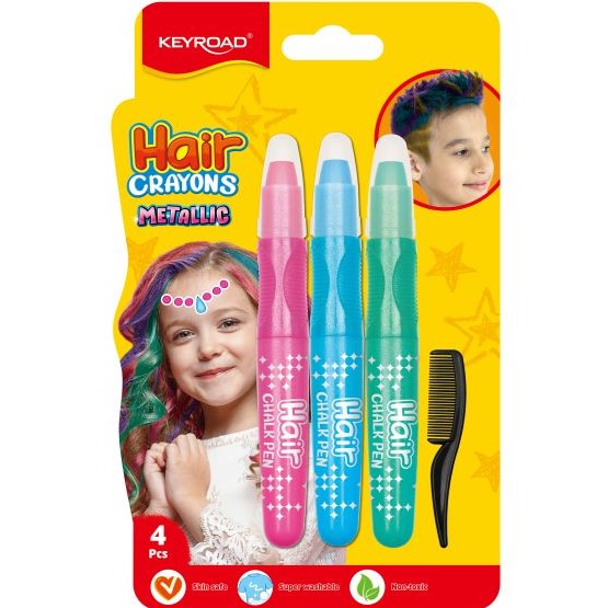 Keyroad Hair Crayons Metallic A Pack Of 4pcs - Pink, Blue And Green