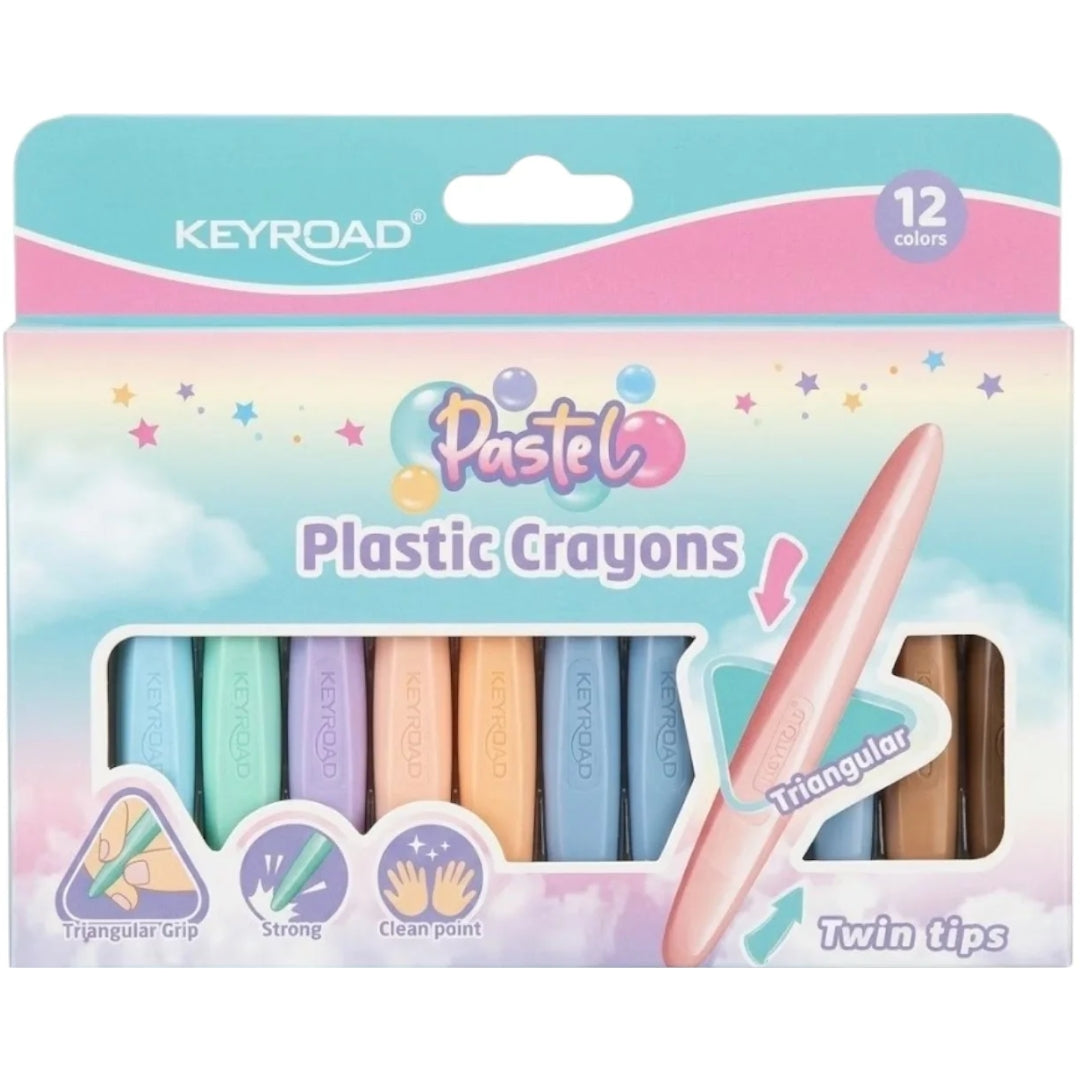 Keyroad Plastic Crayons A Pack Of 12pcs - Twin-Tips Pastel