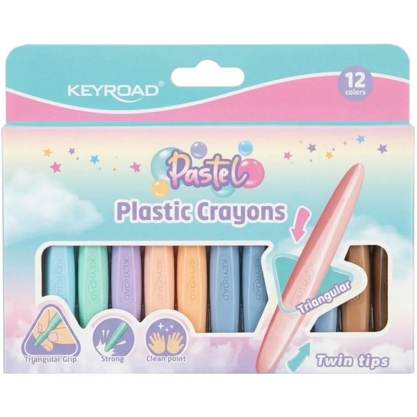 Keyroad Plastic Crayons A Pack Of 12pcs - Twin-Tips Pastel